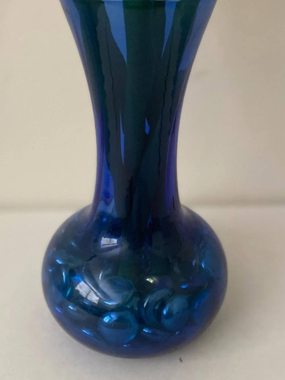 Handcrafted Multicolor Wooden Tulip Bouquet in Blue Glass Vase - Unbranded